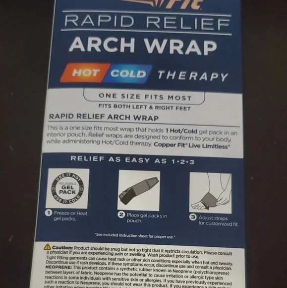 Copper Fit Rapid Relief Arch Wrap Plantar Fascia Pain Hot & Cold Therapy - Picture 3 of 6